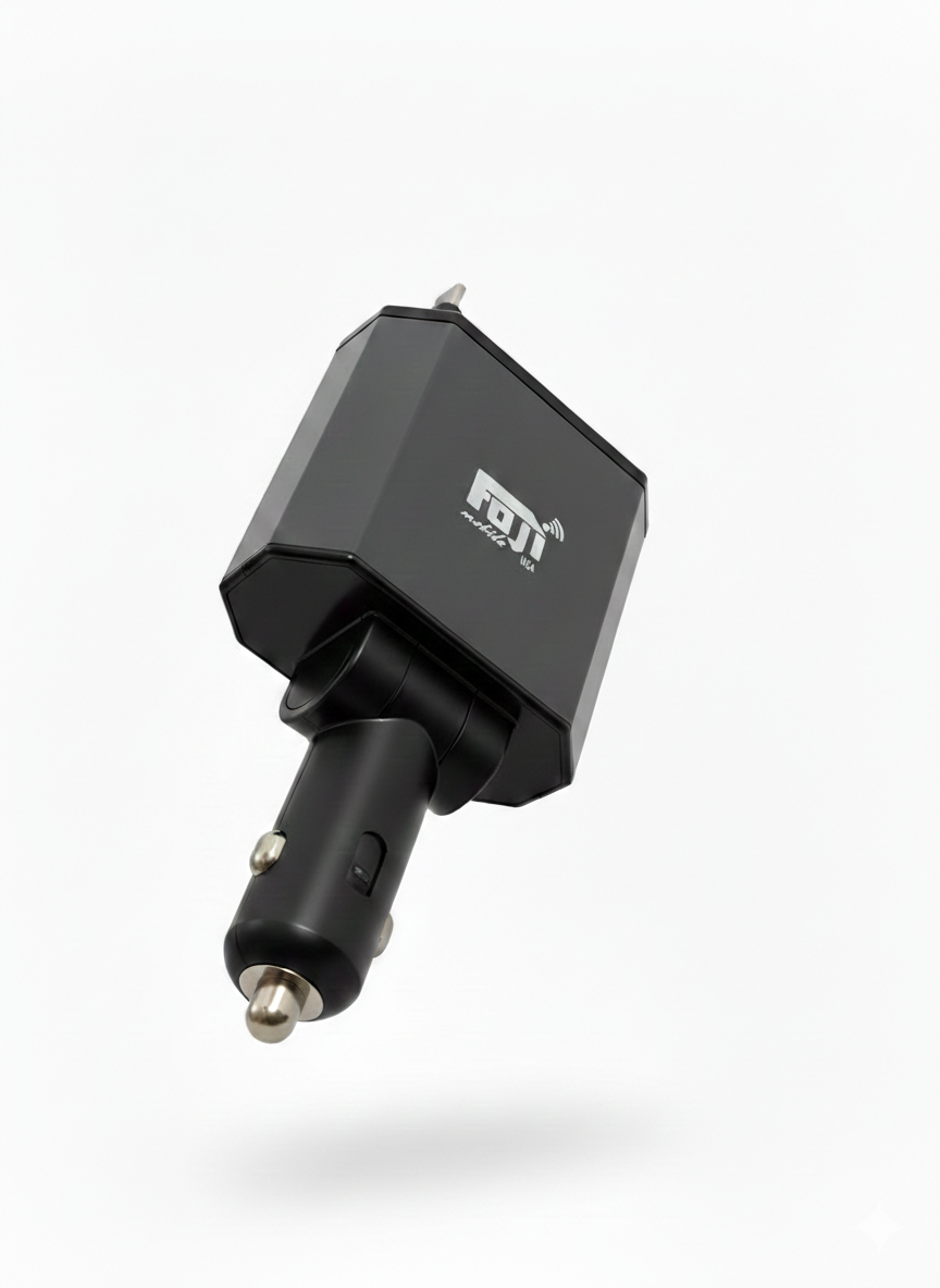 4-in-1 Fast Car Charger Built-in Lightning & USB-C Cables + Dual Ports